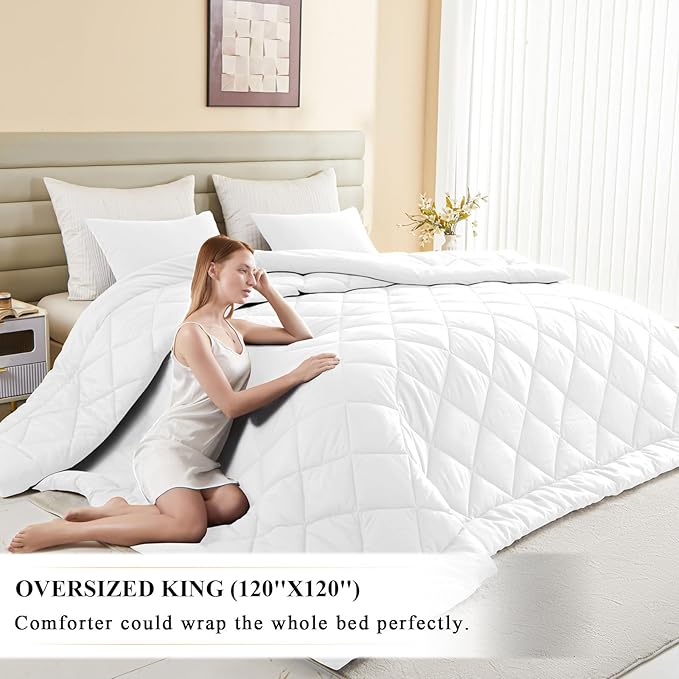 120x120 Oversized King Comforter, Extra Large King Size Comforter Oversized, All Season Soft Lightweight Quilt Down Alternative Duvet Insert with 8 Corner Tabs(120x120, White)