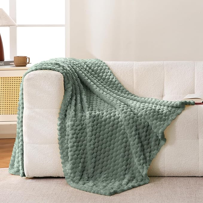 Bnuitland Flannel Throw Blanket, 300 GSM Fleece Cozy Warm Soft Home Decor Lightweight Bed Sofa Blanket for Adults, Suitable for All Seasons(Sage Green,50X71 inches with Pillow Cover)