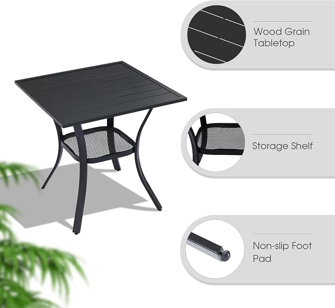 VICLLAX Outdoor Dining Set for 2, Small Patio Table and Chairs Set of Stackable Patio Sling Chairs and Square Dining Table for Front Porch, Blue Fabric and Black Table - Image 5
