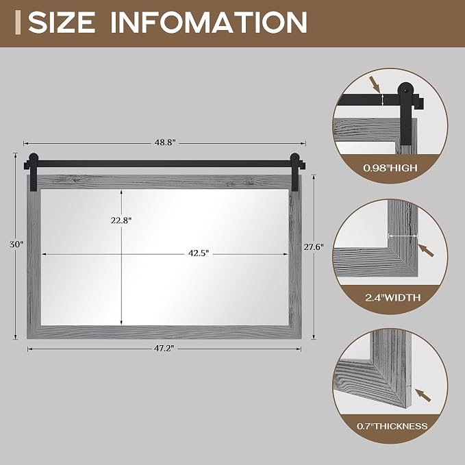COGOOD Farmhouse Bathroom Mirror - 49 x 30 Large Rectangle Barn Door Mirror for Vanity, Bedroom, Living Room Wall Decor (Grey) - Image 5