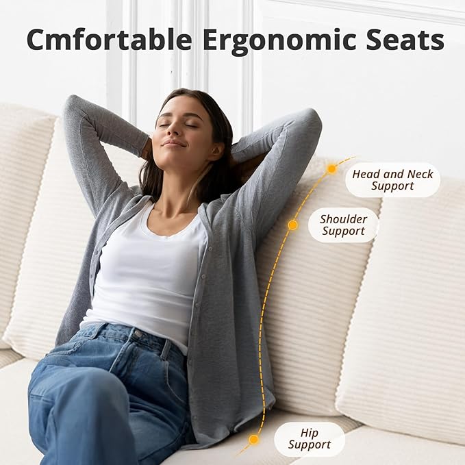 108" L-Shaped Boneless Couch, High Seat Modular Sectional Sofa with Moveable Ottoman, Corduroy Cloud Couches for Living Room, No Assembly, Ship in a Box, White
