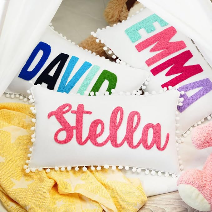 mia'spillow lab Personalized Embroidered Name Pillow for Toddler or Baby ?€? Handmade Monogram Cushion ?€? Custom Nursery Gift for Birthday or Baby Shower ?€? Multiple Sizes & Colors Available
