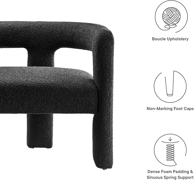 Modway EEI-6477-BLK Kayla Boucle Upholstered Loveseat, Black