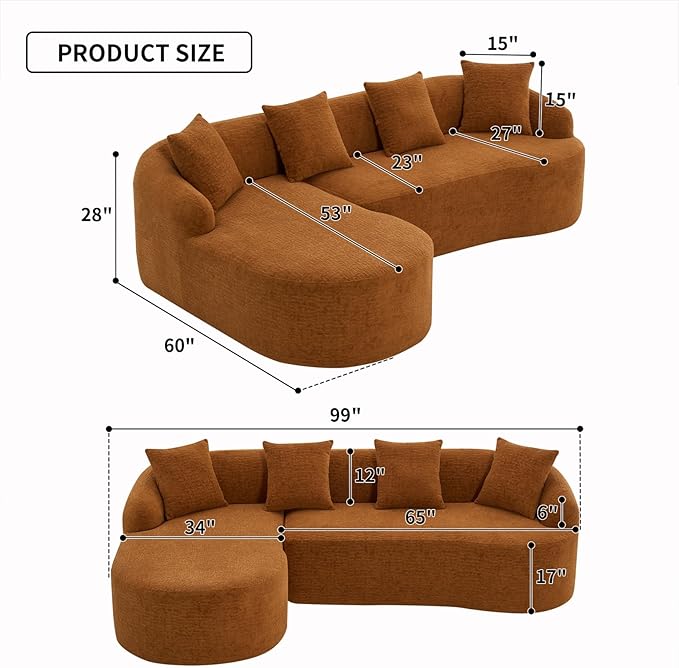 KEIKI L-Shaped Chenille Modular Sectional Couches with Chaise Lounge & 4 Pillows, 3 Seater Oversized Upholstered Luxury Plush Cloud Sofa for Living Room Apartment, Full Sponge Compression
