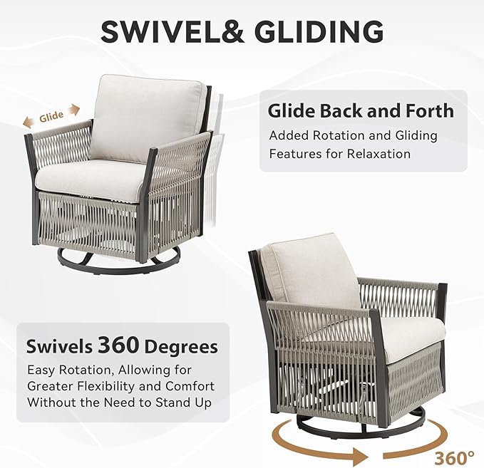Outdoor Patio Furniture Set, 2025 New Outdoor Swivel Rocking Chairs Set of 2, Patio Wicker Chairs Swivel Rocker for Deck Porch Balcony (Beige)