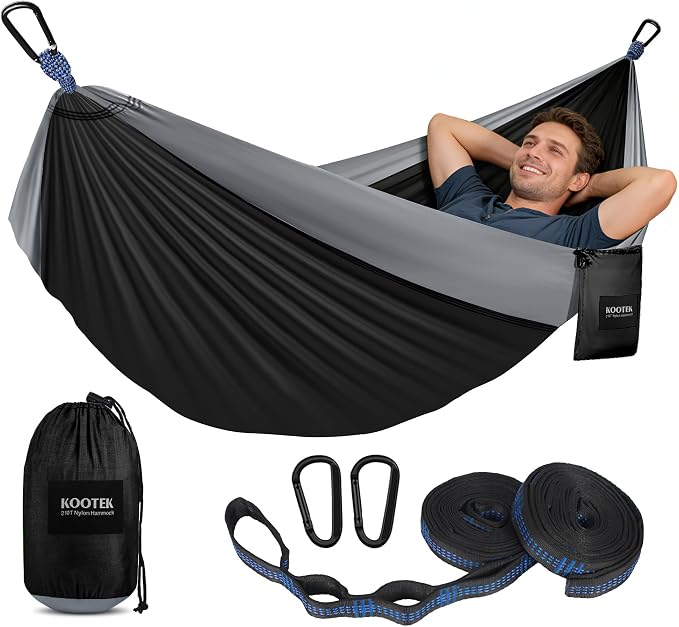 Kootek Camping Hammock, Portable Hammocks with Tree Straps & Attached Carry Bag, Camping Essentials Gear, Perfect for Outside Indoor Hiking Beach Backpack Travel by Kootek