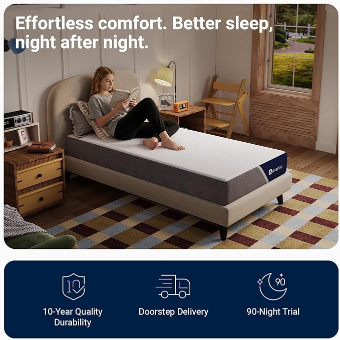 Avenco 8 Inch Twin XL Mattress with Open-Cell Foam for Breathable Comfort, Gel Memory Foam Twin XL Size Mattresses with Removable Cover, CertiPUR-US Certified Mattress in a Box