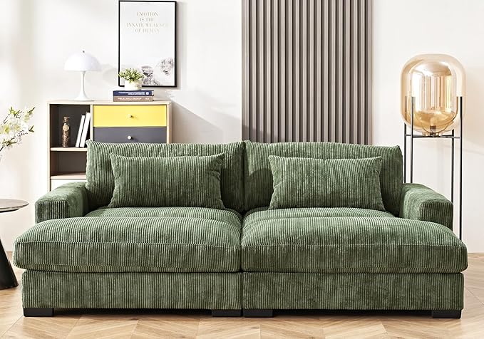 Luxe Sleeper Sofa with Soft Corduroy Upholstery, Double Chaise Design, Convertible to Twin Size Bed, Modern and Comfortable Living Room Couch, 89.9" Wide, Green