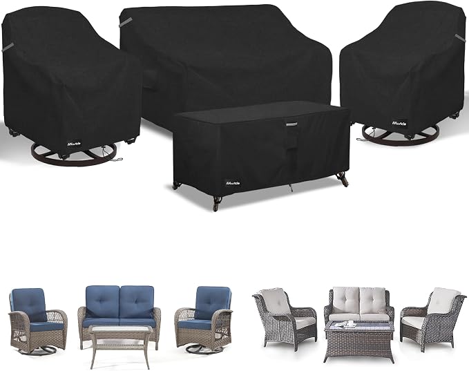 ANartcle Patio Furniture Covers 4 Piece Set, 600D Waterproof Heavy Duty Outdoor Furniture Covers,Fit Wicker Patio Loveseat, Swivel Rocker Chair and Coffee Table,Black by PatioFurnitureCovers