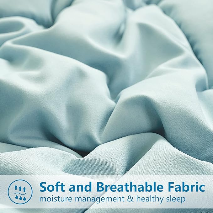 EASELAND Oversized Queen Down Alternative Comforter - Quilted Duvet Insert for All Seasons, Soft Lightweight with Corner Tabs, Summer Winter Warm Bedding, Aqua 98×98 Inches