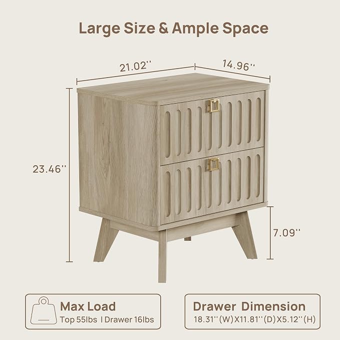 SICOTAS Nightstands Set of 2 with Drawers, 21" Wide Modern Bedside Tables for Bedroom, Stable Nightstands with Storage, Easy Assembly End Tables for Apartment - Image 3
