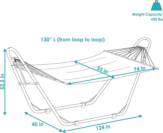 Sunnydaze Double Quilted Fabric Hammock with Universal Steel Stand - 450-Pound Capacity - Black Stand - Blue and Green - Image 6