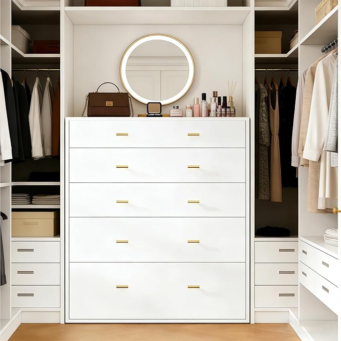 Closet Island with Drawers, Glass Top, Closet Island with LED Lights, Jewelry Dresser Display and Bedroom Island & Walk-in Closet Island for Bedroom, Cloakroom, White