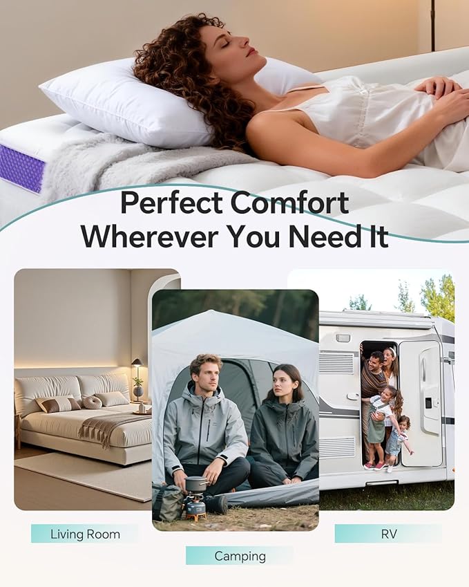 ChiXpace Dual Layer 4 Inch Memory Foam Mattress Topper California King - 2 Inch Gel Memory Foam and 2 Inch Pillow Top Mattress Pad,7-Zone Egg Crate California King Size Mattress Topper(White)