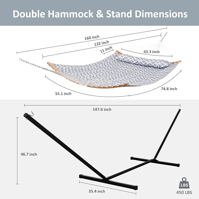 SUNCREAT Hammocks for Outside with Stand, Freestanding Hammock with Frame, 450 lbs Capacity, Grey Pattern - Image 6