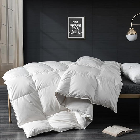APSMILE Full/Queen Size Down Feather Fibers Heavyweight Duvet Insert - Thick Comforter with 100% Cotton Cover, Fluffy Fill-Power Winter Bedding for Cold Weather (90 x 90 inches, Ivory White)