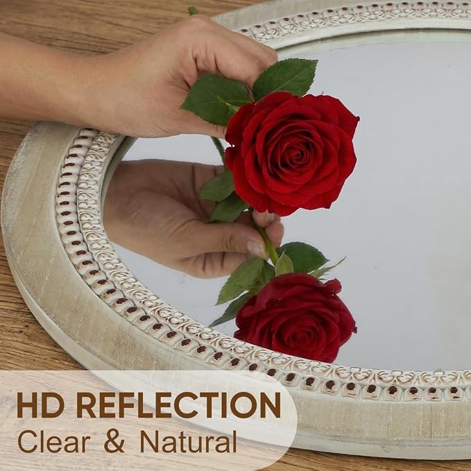 Round Decorative Mirrors for Farmhouse Wall Decor Round Wooden Frame Mirror With Beads, Rustic Large Bathroom Vanity Mirrors for Bathroom, Over Sink, Bedroom, Living Room, Entryway,Foyer (24''Lx24''W) - Image 5
