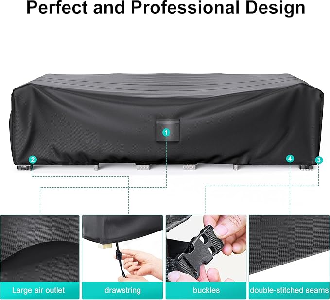 Patio Furniture Covers, Heavy Duty Outdoor Furniture Cover Waterproof, Sectional Sofa Set Cover Table and Chair Set Covers 124" L × 71" W × 29" - Image 5