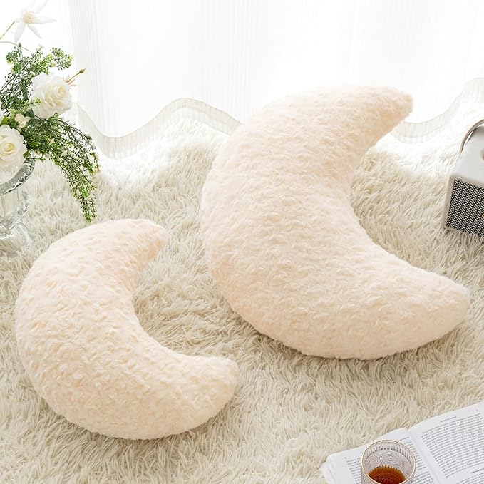 Moon Pillow, Decorative Throw Pillow with Soft Plush for Couch Bed, Cozy Moon Decorative Pillows for Bedroom Living Room, Home Décor Comfort Gift (Beige, 14.9 Inches)
