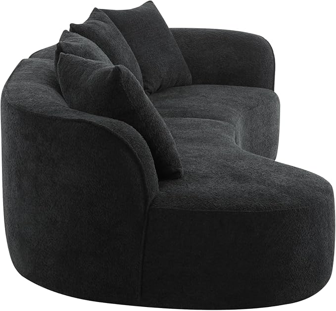 Christopher Knight Home Braebt 126" Sectional Sofa with 4 Throw Pillows, 5-Seater Large Modular Sofa Couches, Comfy Curved Upholstered Cloud Couch for Living Room, Study, No Assembly Required, Black