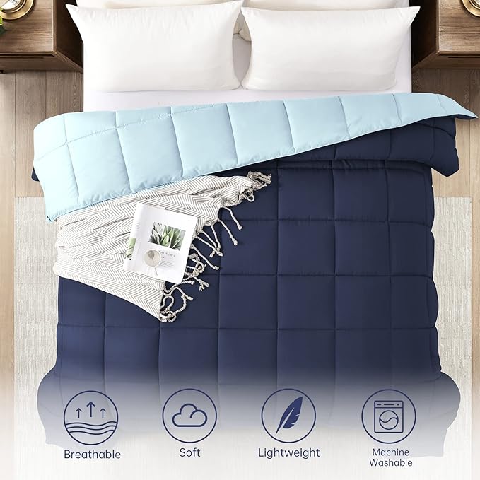 Homelike Moment Twin Comforter Duvet Insert- Blue Down Alternative Bed Comforter Twin Size, Lightweight Bedding Comforters Quilted Soft All Season Reversible Navy/Light Blue