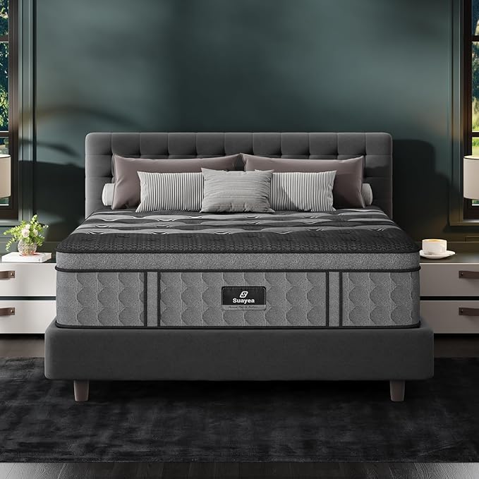 King Size Mattress, 16 Inch Hybrid King Mattress in a Box, Medium Firm Memory Foam Mattresses with Individually Pocketed Springs, Pressure Relief, Extra Edge Support, Cooling, CertiPUR-US