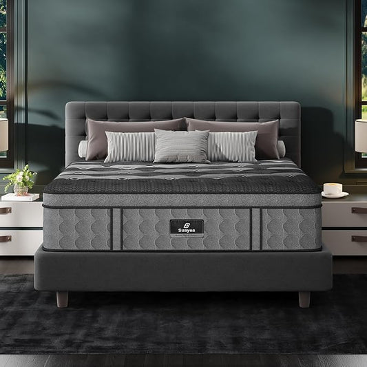 King Size Mattress, 16 Inch Hybrid King Mattress in a Box, Medium Firm Memory Foam Mattresses with Individually Pocketed Springs, Pressure Relief, Extra Edge Support, Cooling, CertiPUR-US
