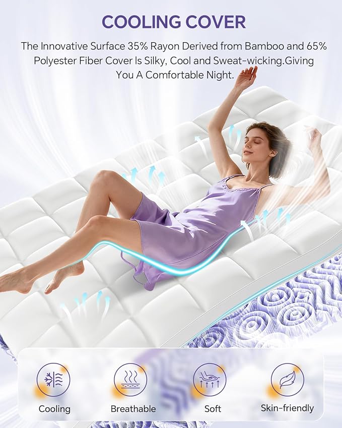 ChiXpace Dual Layer 5 Inch Memory Foam Mattress Topper King - 3 Inch Pillow Top Mattress Pad and 2 Inch Gel Memory Foam, 7-Zone Egg Crate Mattress Topper