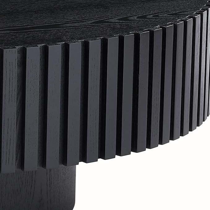 WILLIAMSPACE 31.49" Black Round Coffee Table, Modern Luxury Wood Circle Drum Center Table for Living Room, Accent Side End Table for Apartment, ø31.49'' x 13.77''H (Black)