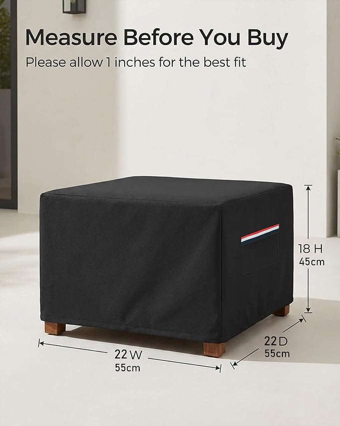 Square Waterproof Patio Ottoman Cover, 600D Heavy Duty Outdoor Furniture Cover with Windproof Buckles Air Vents, All-Weather Protector for Patio Ottoman or Outdoor Side Table 22 x 22 x 18 Inch, Black - Image 3