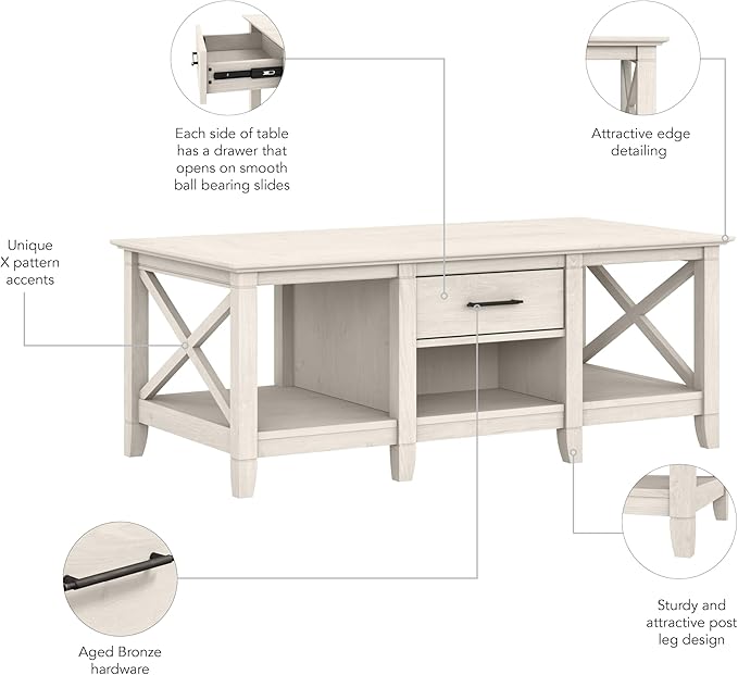 Bush Home Key West Coffee Table with Storage in Linen White Oak