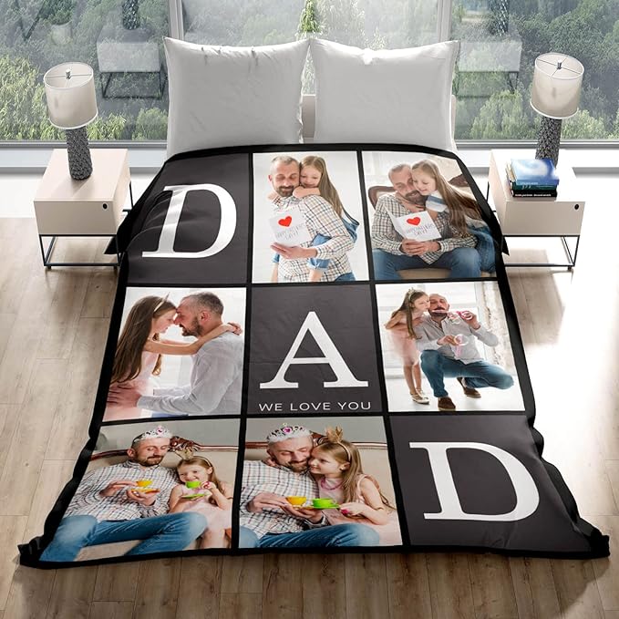 Printwoo Gifts for Dad Customized Blanket with Photo, Make a Personalized Fathers Day Blankets with Picture to My Dad Custom Memories Souvenir Throw Blanket for Best Daddy Ever