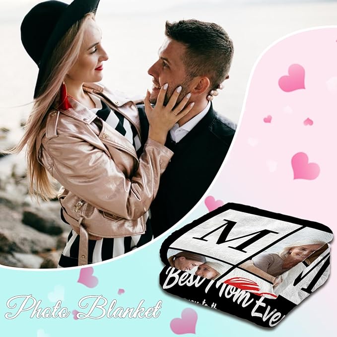 ROMANDY Ships Next Day Custom Blanket with Picture Customized Banket Personalized Throw Blankets Customizable Photo Blankets Customize for Mom Dad Girlfriend Boyfriend Wife Husband Her Him