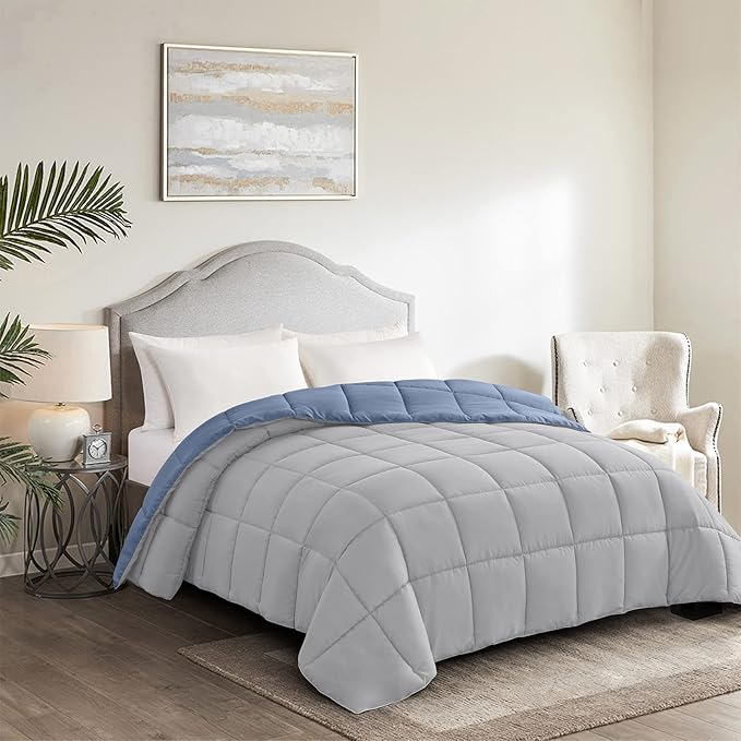 Homelike Moment Twin Comforter Duvet Insert - Blue Down Alternative Bed Comforter Twin Size, Lightweight Bedding Comforters Quilted Soft All Season Reversible Blue/Grey
