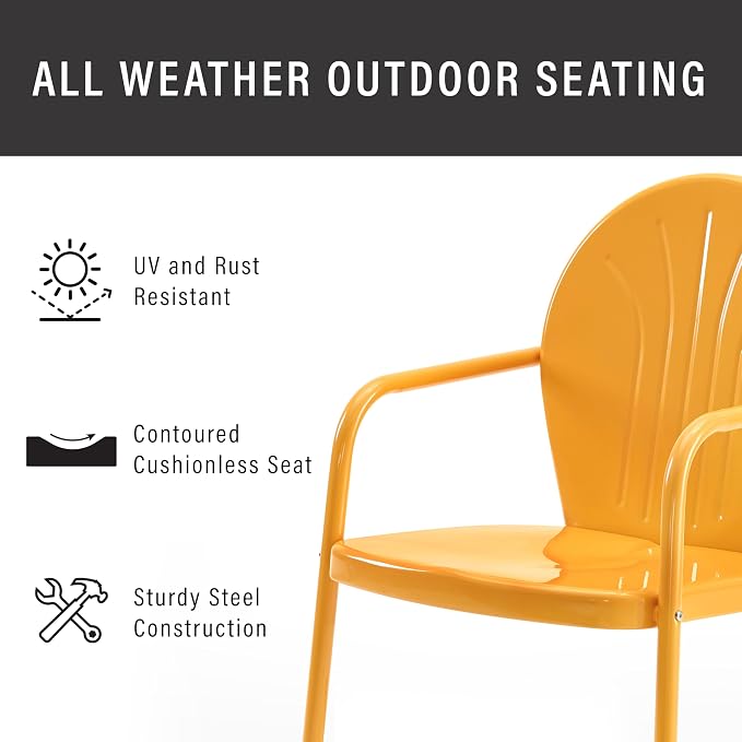 Crosley Furniture Griffith Outdoor Chair, Retro Metal Patio Chairs for Dining, Porch, Deck, Balcony, Tangerine - Image 6