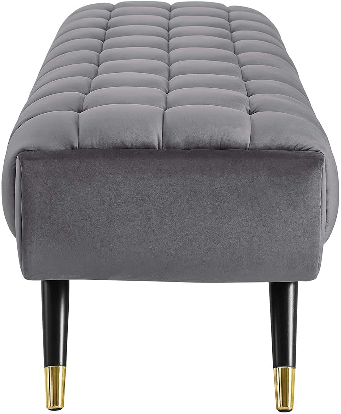 Modway Adept Mid-Century Modern Velvet Upholstered Tufted Accent Bench in Gray