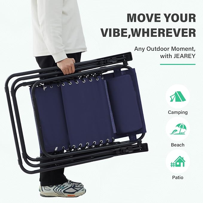 JEAREY Zero Gravity Lounge Chairs Set of 2, Adjustable Steel Mesh Recliners with Pillows and Cup Holder Trays for Patio, Garden, Beach, Navy Blue - Image 6