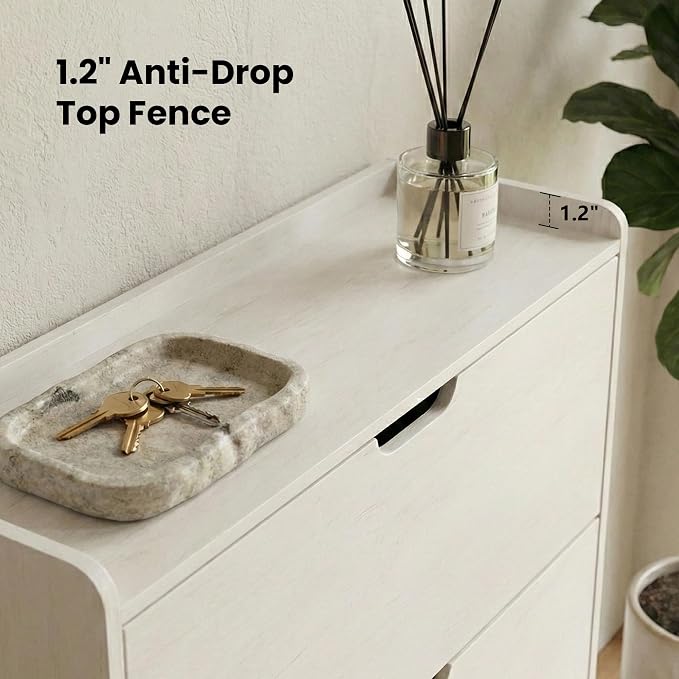 52" Tall Slim Shoe Cabinet, 3-Drawer Flip Down Hidden Shoe Storage with Top Fence & Open Bottom Shelf, Ultra-Thin Narrow Shoe Rack, White Wood Grain - Image 5
