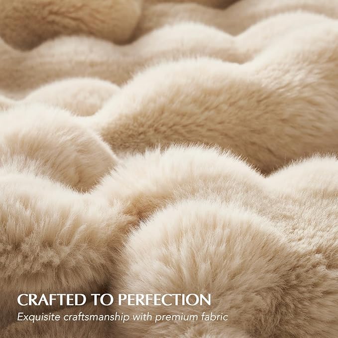 EverGrace Ultra Soft Luxury Fluffy Faux Rabbit Fur Throw Blanket, Thick Warm Bubble Throw for Bed, Cozy Plush Reversible Blankets for Couch, Chair, Sofa, Cream, 80x90 Inches