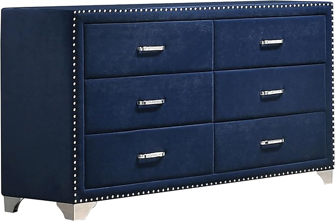 Coaster Home Furnishings Melody Modern Classic 4-Piece Bedroom Set Velvet Upholstered California King Size Wingback Bed Frame 66-inch Headboard Pacific Blue 223371KW-S4