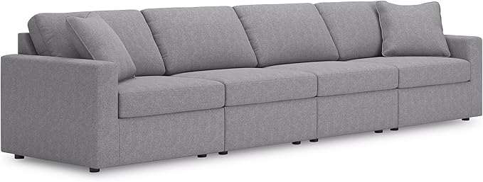 Signature Design by Ashley Modmax Casual Modular Stain Resistant 4-Piece Sofa with Reversible Cushions and 2 Accent Pillows, Gray