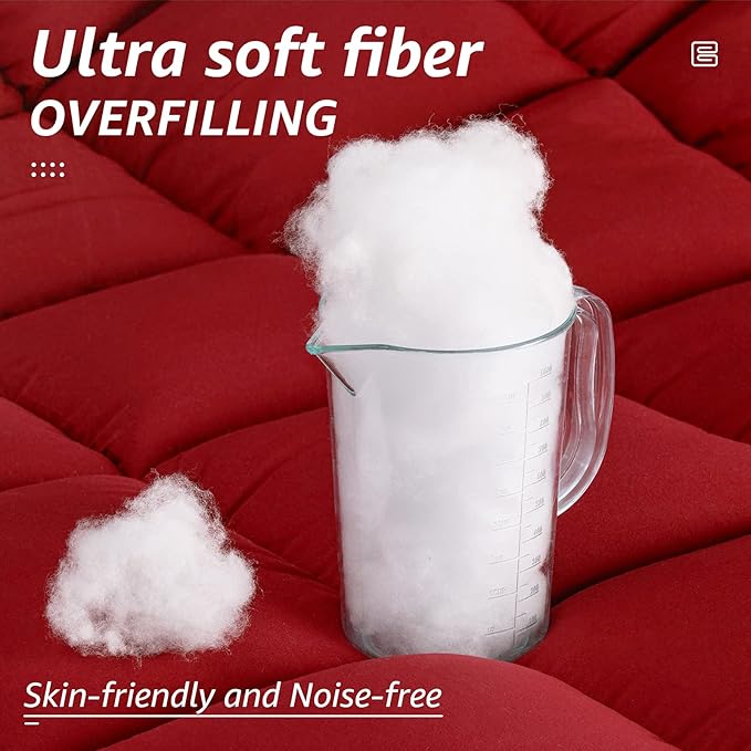 HYLEORY All Season California King Size Bed Comforter - Cooling Down Alternative Quilted Duvet Insert with Corner Tabs - Winter Warm - Machine Washable - Red