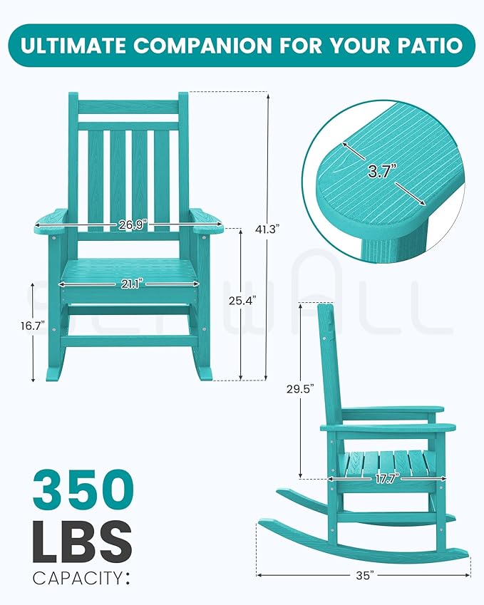 SERWALL Oversized Outdoor Rocking Chair Set of 2, HDPE Rocker for Adults, Patio Rocking Chairs for Porch, Aruba - Image 3