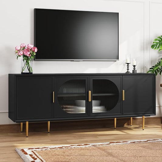 66" TV Stand for 75 Inch TV, Minimalist Media Console with Adjustable Shelves, Modern Entertainment Center with Storage for Living Room Bedroom, Black by MROJISC