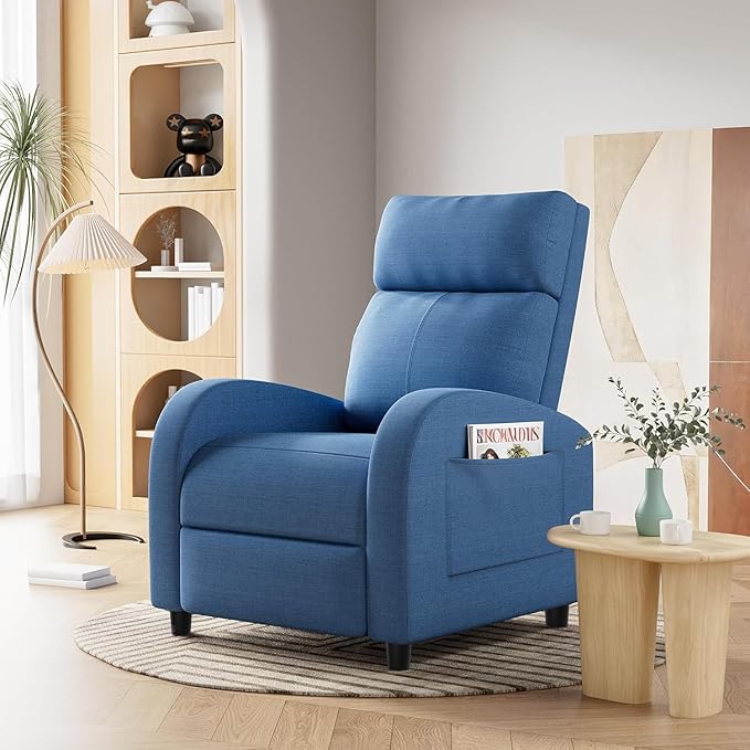 Homall Recliner Chair, Recliner Sofa for Adults, Recliners Home Theater Seating with Lumbar Support, Reclining Sofa Chair for Living Room (Fabric, Blue)