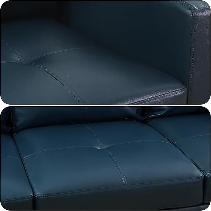 103.5 Inch Modern L-Shaped Couch, PU Leather Sectional Sofa with Chaise Lounge, 4-Seater Couch with Accent Pillows for Living Room, Apartment, Blue
