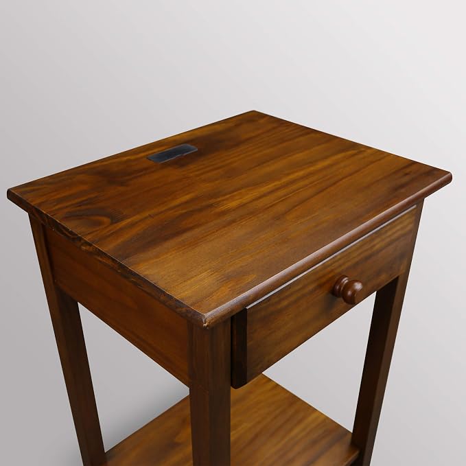 Casual Home Owl Night Stand with USB Port Charging Station and Drawer, 17.5"W x 14.25"D x 24.5"H, Warm Brown - Image 10