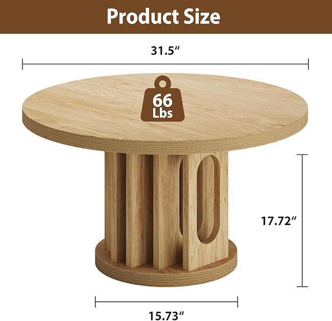 31.5" Round Coffee Table, Small Wooden Circle Center Table Hole Panel Splice Design Coffee Tables for Living Room, Thickened Edge MDF Board, Natural Oak