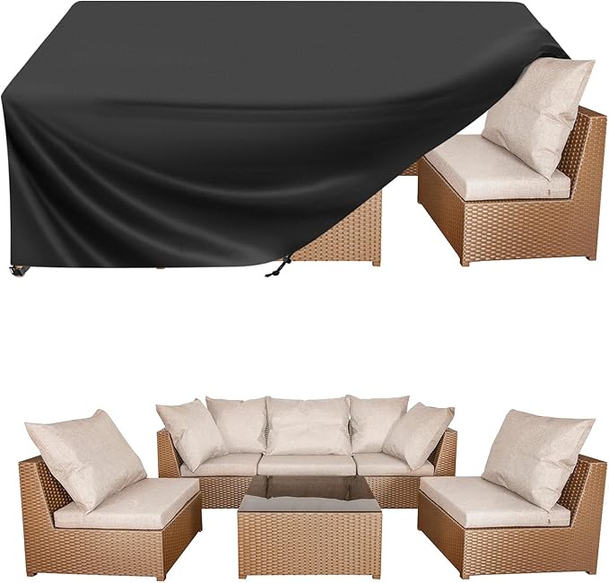BALEINE Patio Furniture Covers, Outdoor Furniture Covers Waterproof, Heavy Duty Oxford Patio Table Cover for Outdoor Table, Chair, Sofa, Desk (Black, 108"L x 82"W x 28"H) by BALEINE