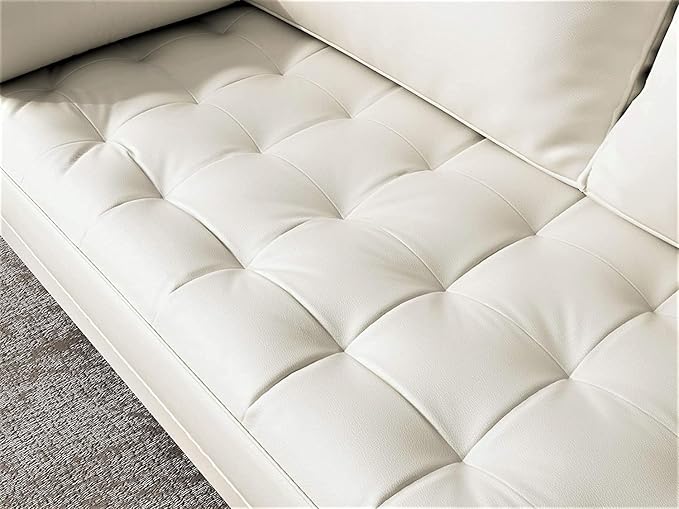 Womble Mid Century Modern Couch with Bolster Pillows, PU Leather Upholstered Tufted Seat, Versatile Retro Design for Comfortable Living Spaces, Loveseat, Sofa, White